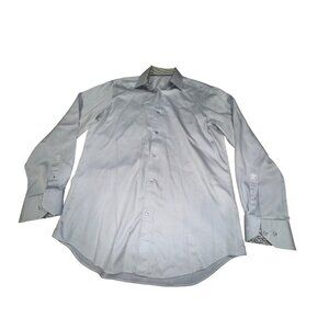 Bugatchi Light Gray Long Sleeve Checked Men's Button Down Shirt - Size 16 34/35